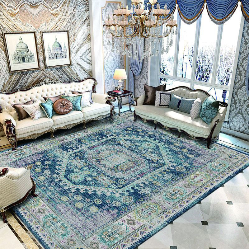 Classical Floral Printed Carpet Retro Polyester Area Rug Stain Resistant Carpet for Living Room