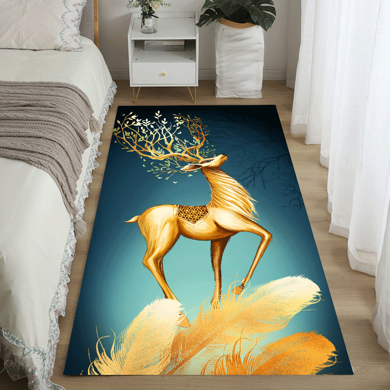 Blue Modern Area Rug Animals Pattern Polyester Area Carpet Stain Resistant Rug for Bedroom