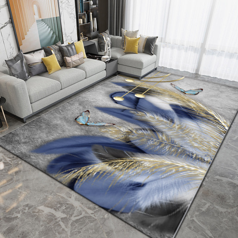 Modern Plant Pattern Carpet Polyester Area Rug Non-Slip Backing Area Rug for Home Decor