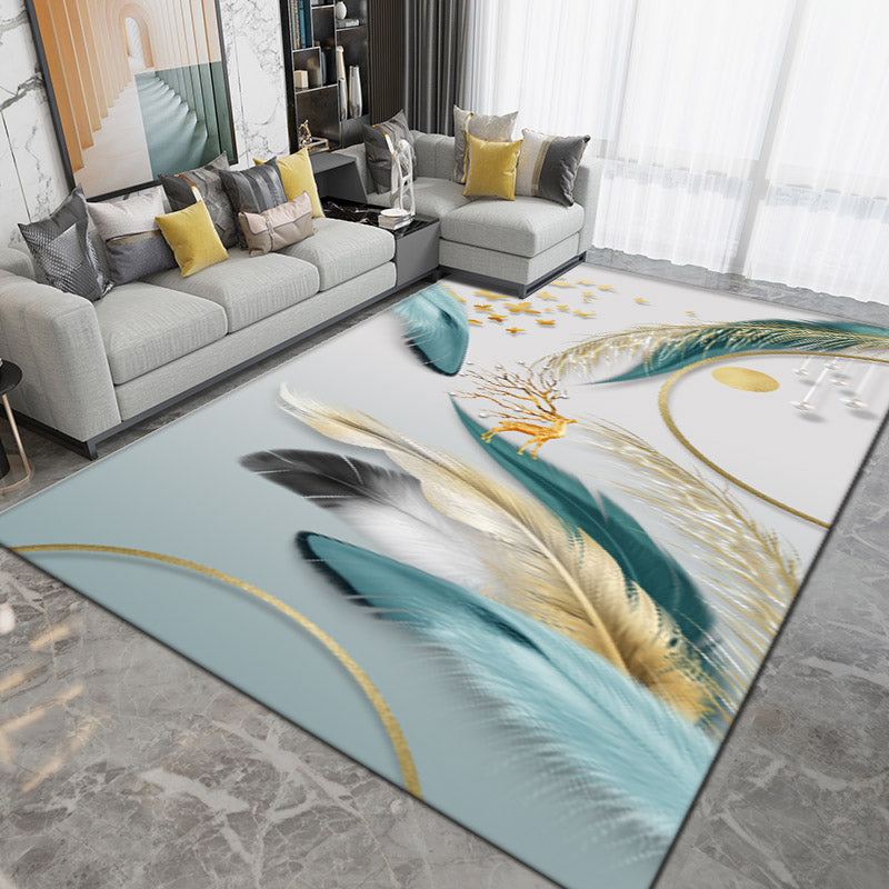 Modern Plant Pattern Carpet Polyester Area Rug Non-Slip Backing Area Rug for Home Decor