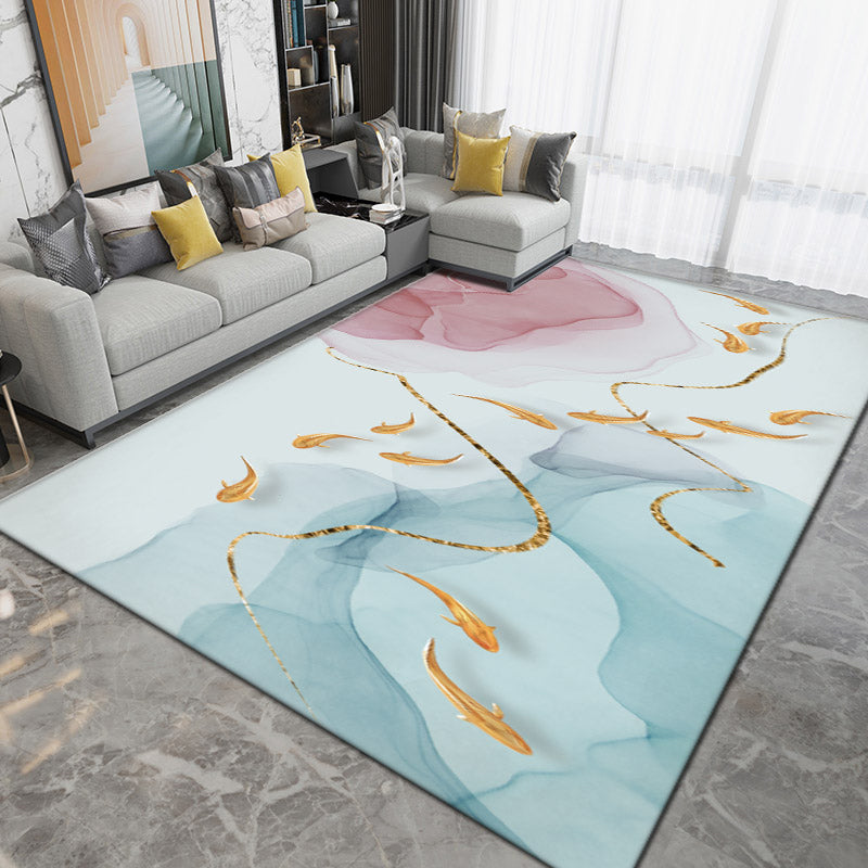 Modern Plant Pattern Carpet Polyester Area Rug Non-Slip Backing Area Rug for Home Decor