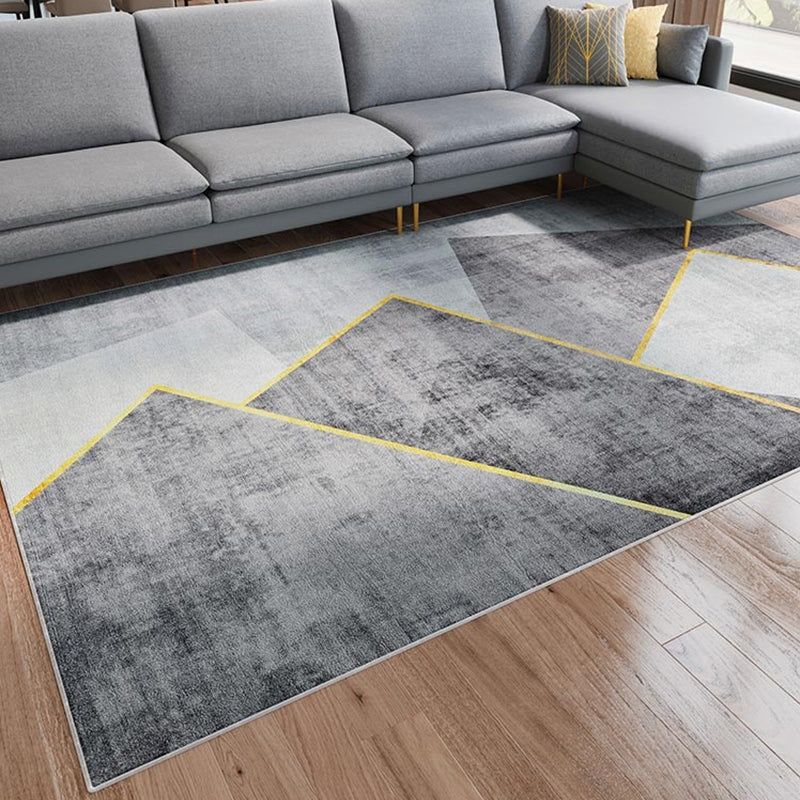 Grey Modern Area Carpet Geometric Pattern Polyester Rug Non-Slip Backing Area Rug for Home Decor