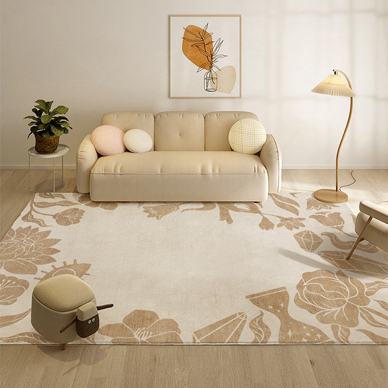 Beige Modern Rug Polyester Plant Indoor Rug Non-Slip Rug for Living Room