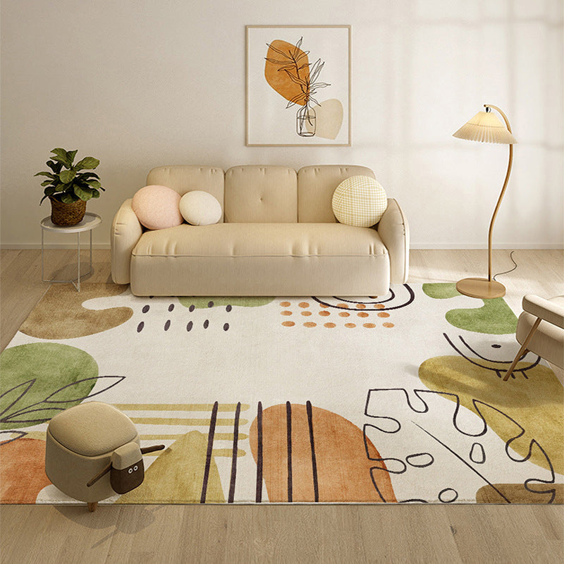 Beige Modern Rug Polyester Plant Indoor Rug Non-Slip Rug for Living Room