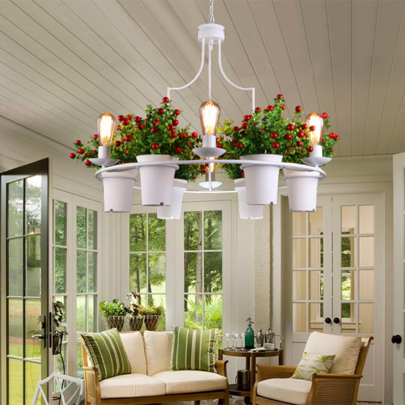 6 LUMILES 1/2 TIRES CHANDELIER INDUSTRIEUX PLANTERIE LED BLACH / BLANC