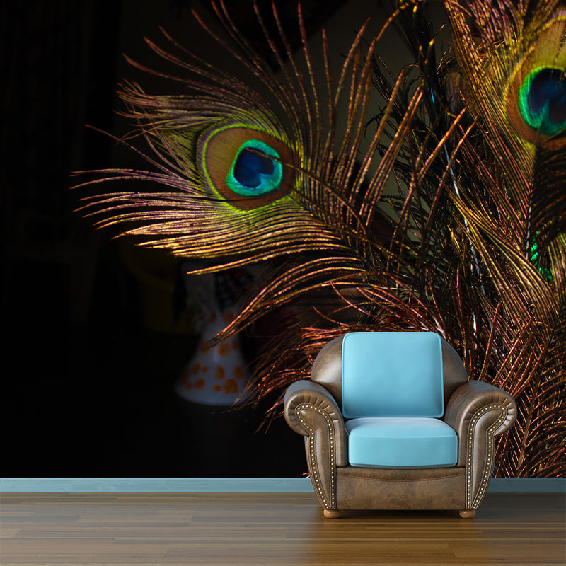 Peacock Feather Wall Mural Contemporary Home Decor Mildew Resistant for Room