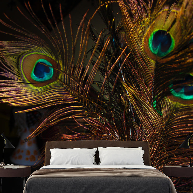 Peacock Feather Wall Mural Contemporary Home Decor Mildew Resistant for Room