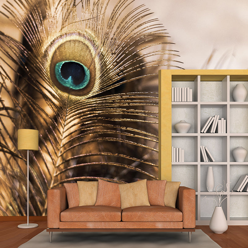Peacock Feather Mural Modern Style Wall Covering for Sitting Room Decor