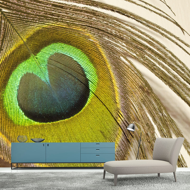 Peacock Feather Mural Modern Style Wall Covering for Sitting Room Decor
