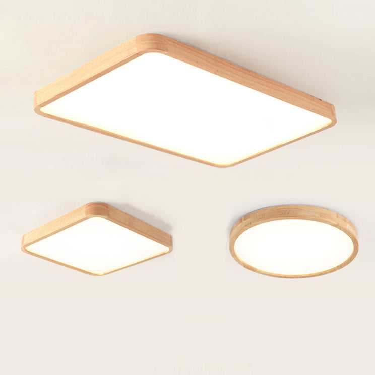 Geometric LED Ceiling Lamp Modern Wood 1 Light Flush Mount for Bedroom Study