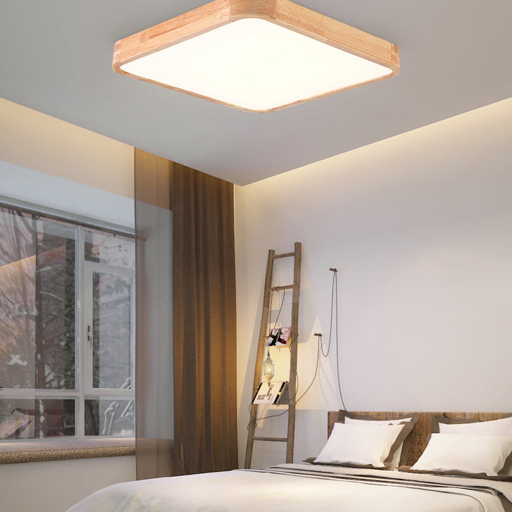 Geometric LED Ceiling Lamp Modern Wood 1 Light Flush Mount for Bedroom Study