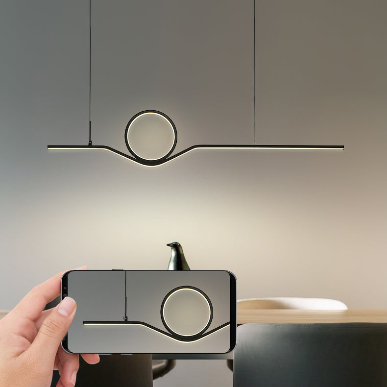 Moderner Stil Linearer Form Island Leuchten Metall 2 Licht Island Beleuchtung in Schwarz