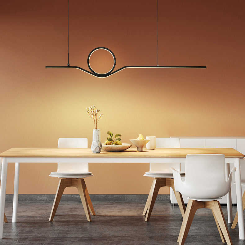 Moderner Stil Linearer Form Island Leuchten Metall 2 Licht Island Beleuchtung in Schwarz