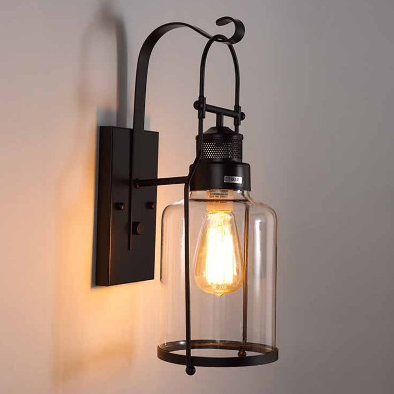 Lampada industriale in vetro a metà cilindro a metà cilindri 1 lampada da parete leggera