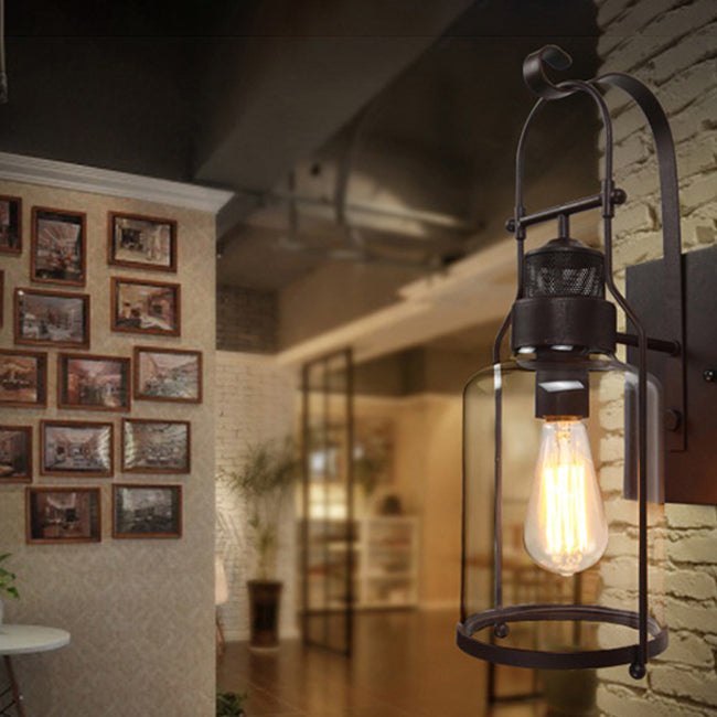 Lampada industriale in vetro a metà cilindro a metà cilindri 1 lampada da parete leggera