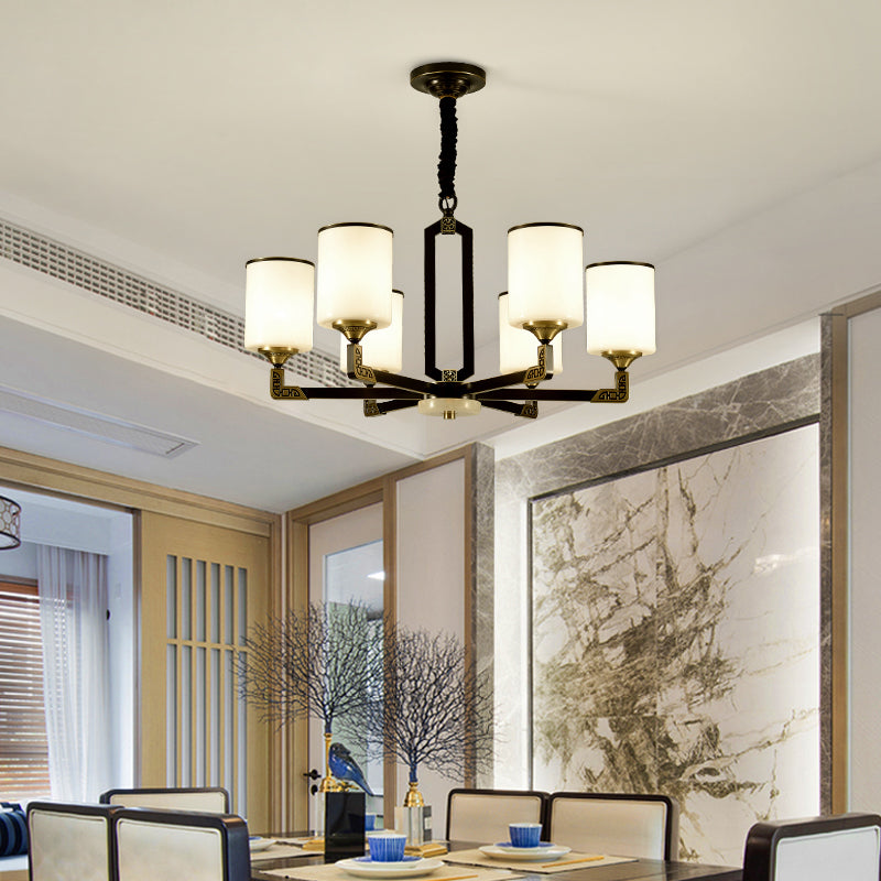Contemporary Concise Hanging Light Glass Cylindrical Chandelier for Interior Spaces