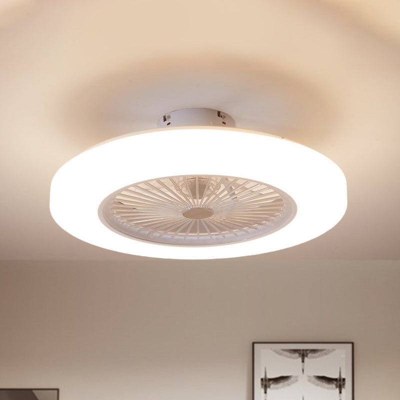 Acrylic Doughnut Ceiling Fan Light Simple Living Room LED Semi Flush Mounted Lamp Fixture in White/Pink/Yellow, 21" Wide