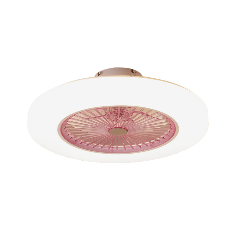 Acrylic Doughnut Ceiling Fan Light Simple Living Room LED Semi Flush Mounted Lamp Fixture in White/Pink/Yellow, 21" Wide