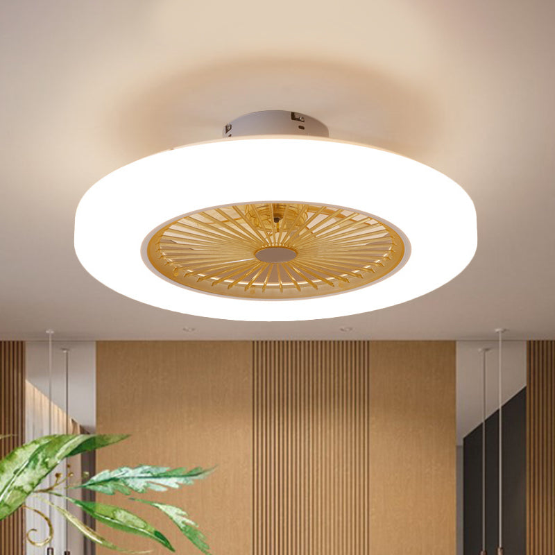 Acrylic Doughnut Ceiling Fan Light Simple Living Room LED Semi Flush Mounted Lamp Fixture in White/Pink/Yellow, 21" Wide