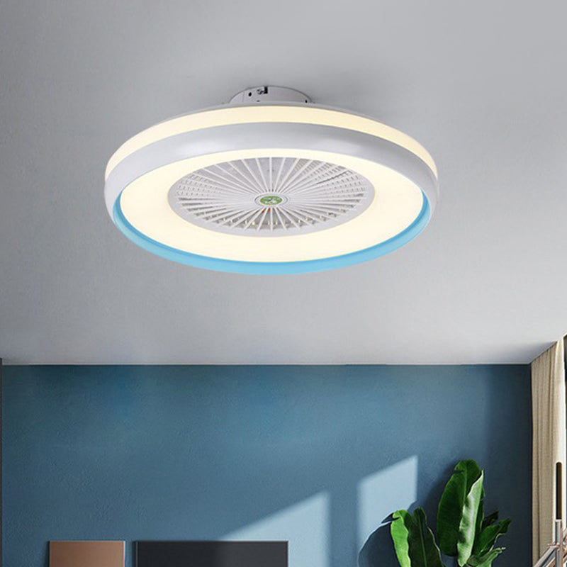 Circular dormitorio semi iluminación de flush niños acrílico rosa/acabado azul 5 lámpara de ventilador colgante de led de cuchillas, 23.5 "w