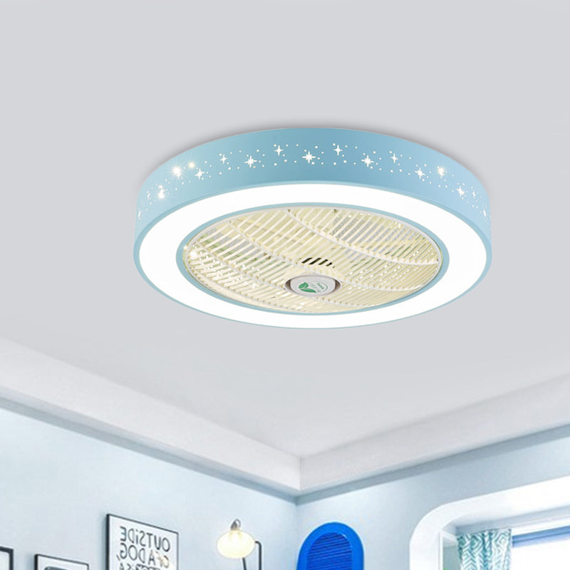 Tambor acrílico Semi Flush Montaje Montaje Dormitorio 7 cuchillas LED LAME DE LAMPO DE CADO LED EN PINK/AZUL/BLANCO, 23.5 "W