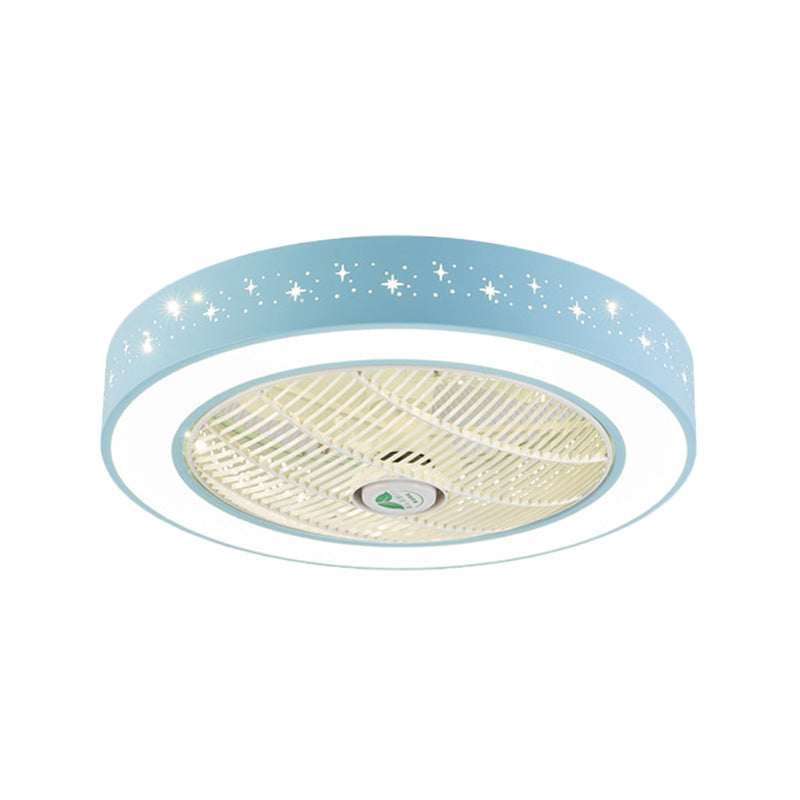 Tambor acrílico Semi Flush Montaje Montaje Dormitorio 7 cuchillas LED LAME DE LAMPO DE CADO LED EN PINK/AZUL/BLANCO, 23.5 "W