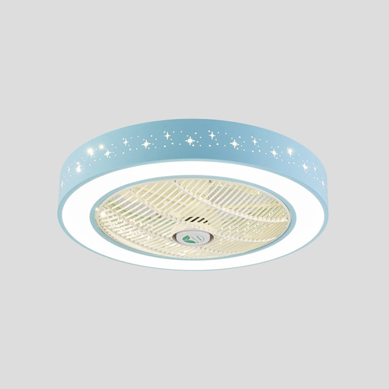 Tambor acrílico Semi Flush Montaje Montaje Dormitorio 7 cuchillas LED LAME DE LAMPO DE CADO LED EN PINK/AZUL/BLANCO, 23.5 "W