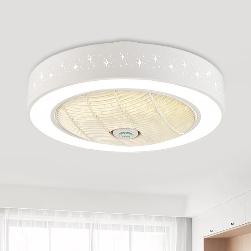 Tambor acrílico Semi Flush Montaje Montaje Dormitorio 7 cuchillas LED LAME DE LAMPO DE CADO LED EN PINK/AZUL/BLANCO, 23.5 "W