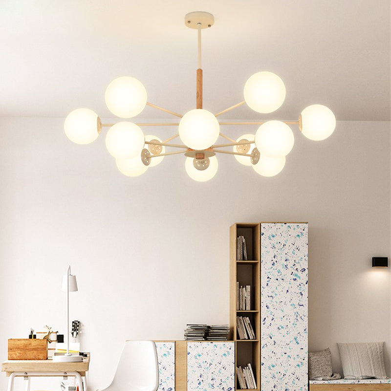 Modern Wood Chandelier Lighting Fixtures Multi-Head Globe Suspension Light for Living Room