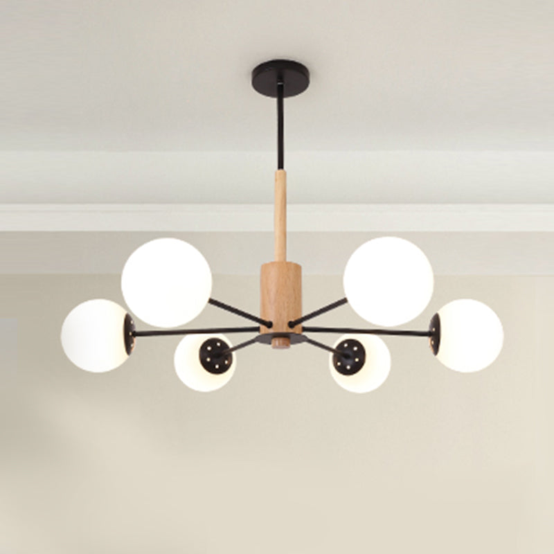 Modern Wood Chandelier Lighting Fixtures Multi-Head Globe Suspension Light for Living Room