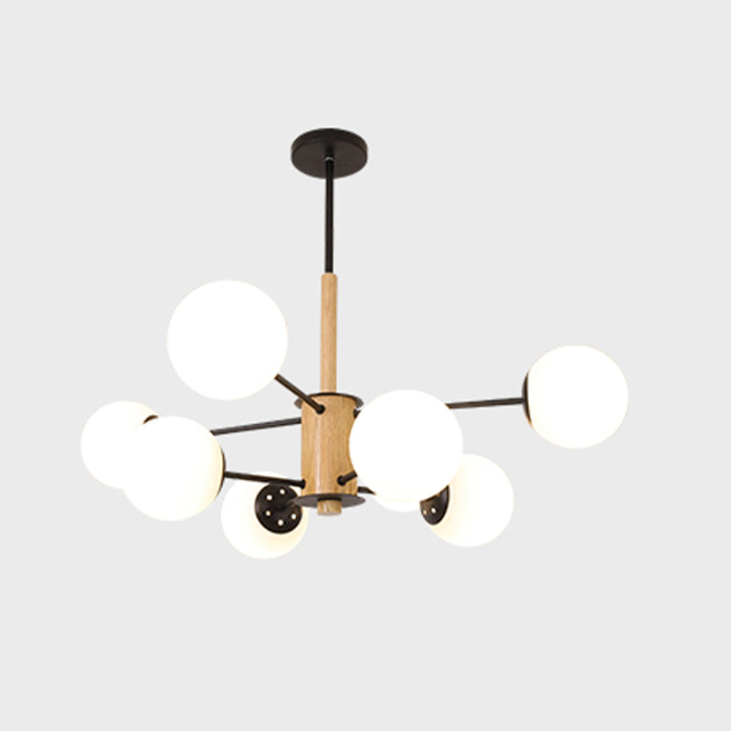 Modern Wood Chandelier Lighting Fixtures Multi-Head Globe Suspension Light for Living Room