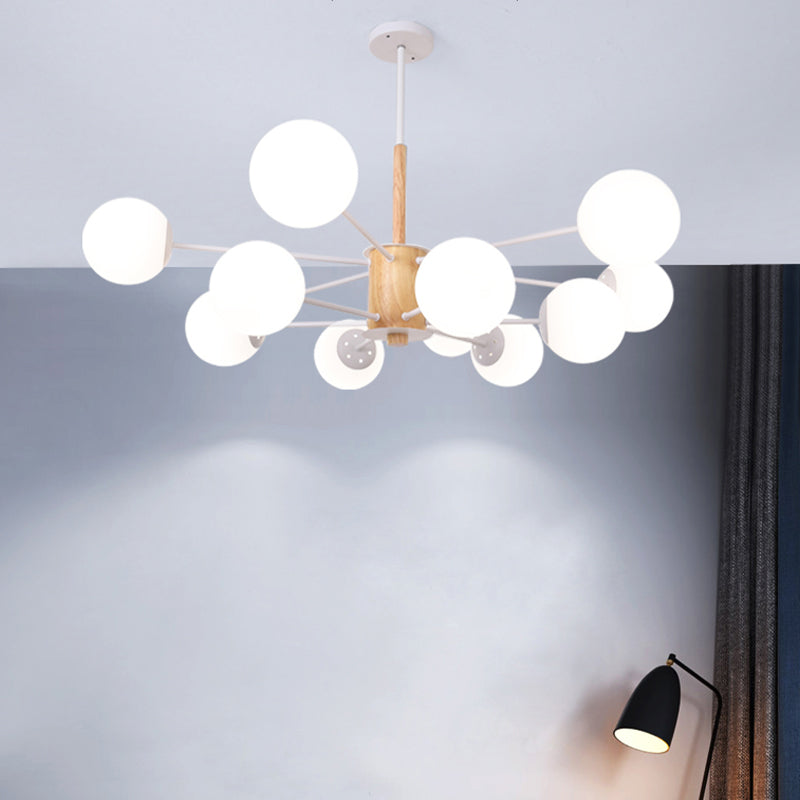 Modern Wood Chandelier Lighting Fixtures Multi-Head Globe Suspension Light for Living Room
