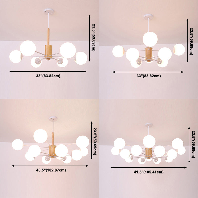 Modern Wood Chandelier Lighting Fixtures Multi-Head Globe Suspension Light for Living Room