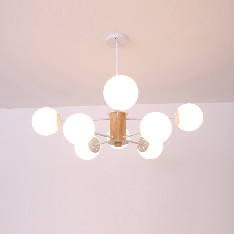 Modern Wood Chandelier Lighting Fixtures Multi-Head Globe Suspension Light for Living Room