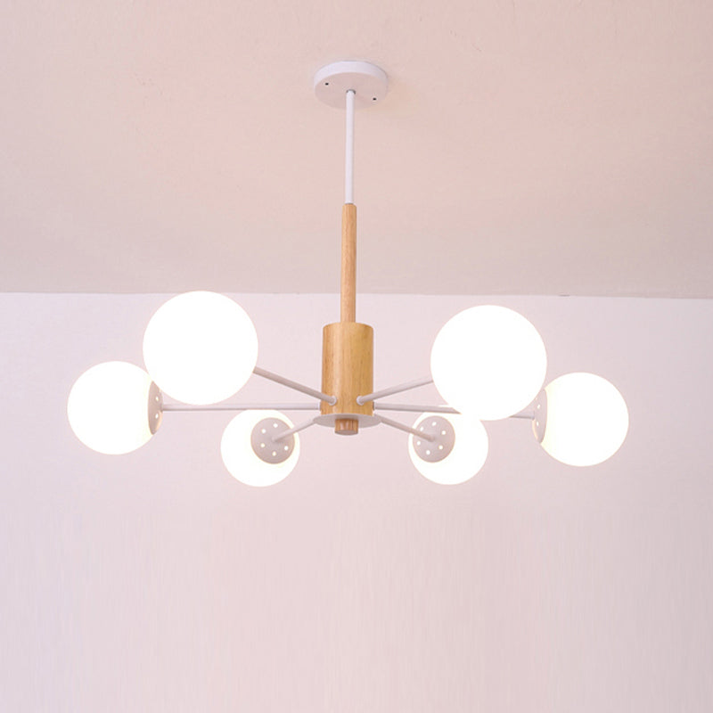 Modern Wood Chandelier Lighting Fixtures Multi-Head Globe Suspension Light for Living Room