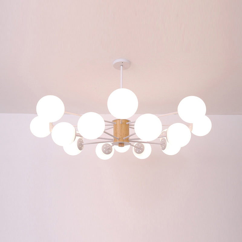 Modern Wood Chandelier Lighting Fixtures Multi-Head Globe Suspension Light for Living Room
