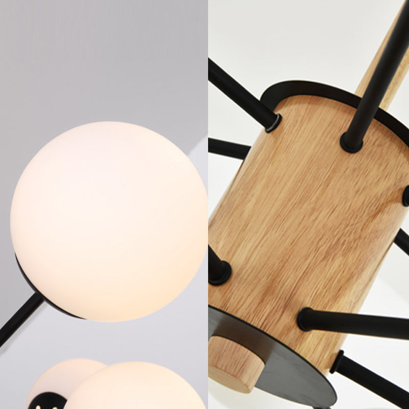 Modern Wood Chandelier Lighting Fixtures Multi-Head Globe Suspension Light for Living Room