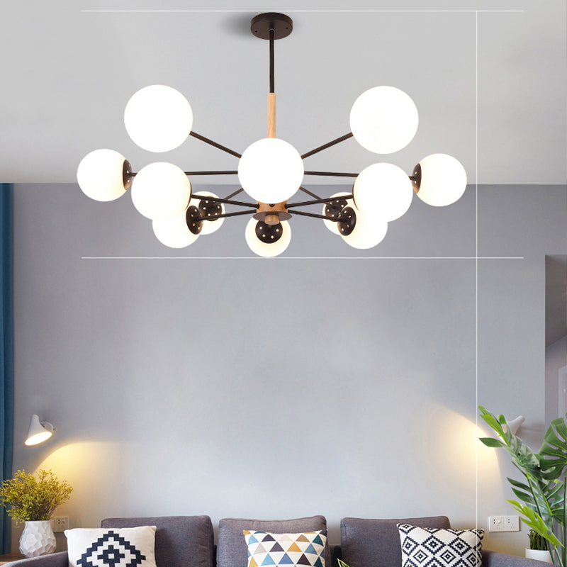 Modern Wood Chandelier Lighting Fixtures Multi-Head Globe Suspension Light for Living Room