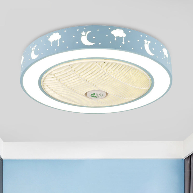 21.5 "LED LED LED Ventilismo Modernismo Sala de estar Semi Flush Mount con tambor acrílico en rosa/azul/blanco