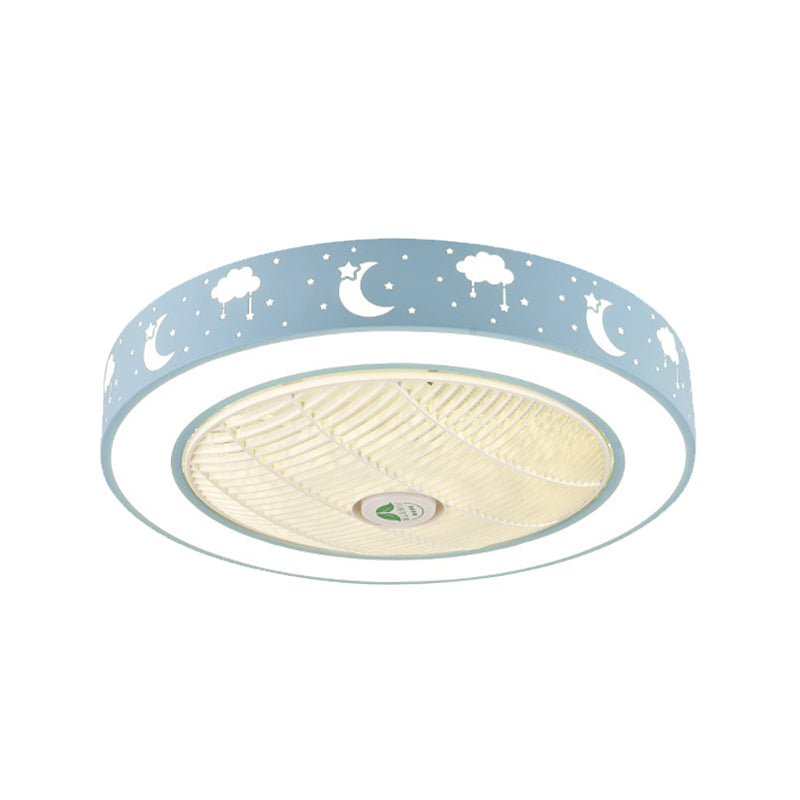 21.5 "LED LED LED Ventilismo Modernismo Sala de estar Semi Flush Mount con tambor acrílico en rosa/azul/blanco