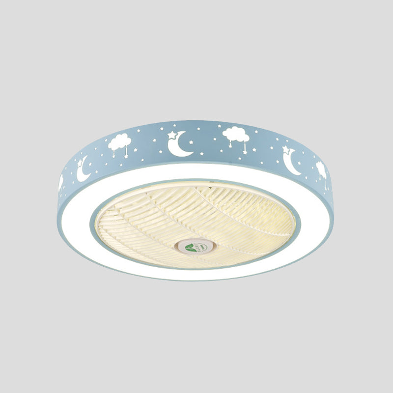 21.5 "LED LED LED Ventilismo Modernismo Sala de estar Semi Flush Mount con tambor acrílico en rosa/azul/blanco