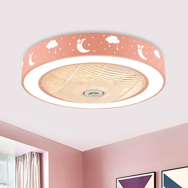21.5 "LED LED LED Ventilismo Modernismo Sala de estar Semi Flush Mount con tambor acrílico en rosa/azul/blanco