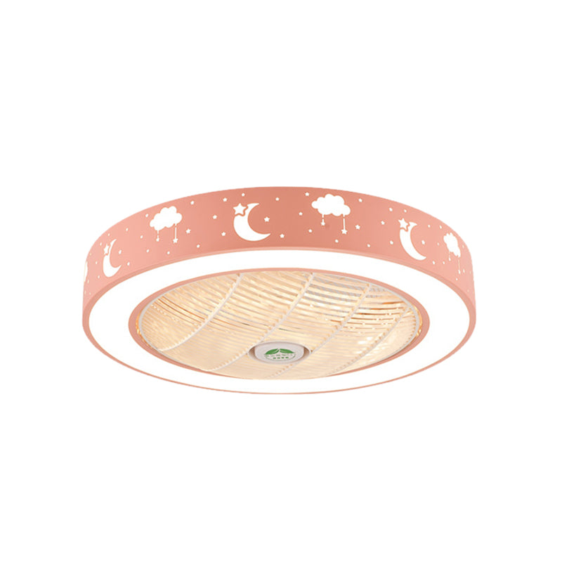 21.5 "LED LED LED Ventilismo Modernismo Sala de estar Semi Flush Mount con tambor acrílico en rosa/azul/blanco