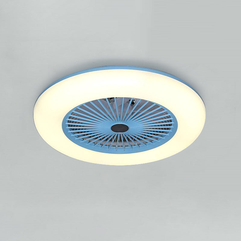 Pink/Blue LED Semi Flush Mount Light Fixture Modern Acrylic Circle 5 Blades Hanging Fan Lamp for Bedroom, 21.5" Wide