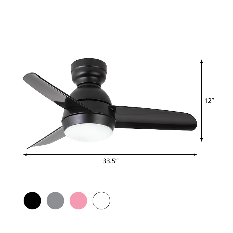 LED Round Pendant Fan Lighting Modern White/Black/Pink Finish Acrylic 3 Blades Semi Flush Mount Lamp with Wall/Remote Control, 33.5" Wide