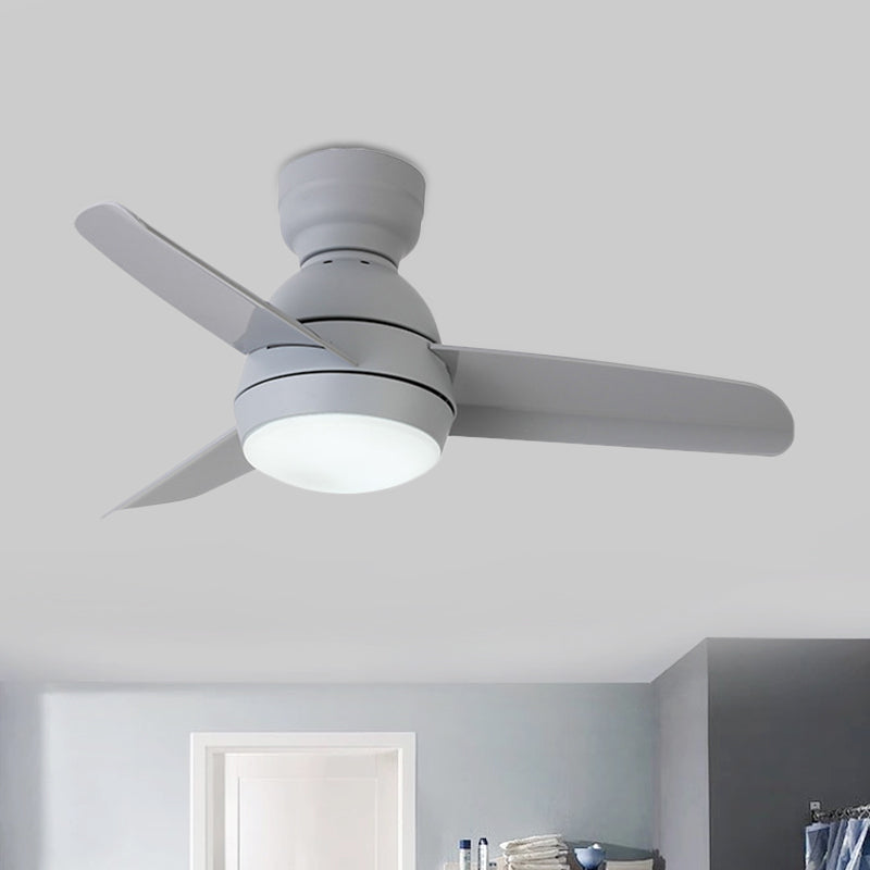 LED Round Pendant Fan Lighting Modern White/Black/Pink Finish Acrylic 3 Blades Semi Flush Mount Lamp with Wall/Remote Control, 33.5" Wide