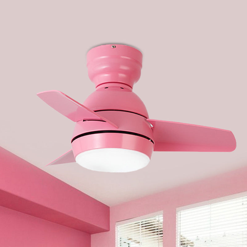 LED Round Pendant Fan Lighting Modern White/Black/Pink Finish Acrylic 3 Blades Semi Flush Mount Lamp with Wall/Remote Control, 33.5" Wide