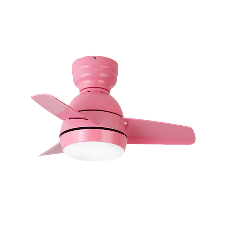 LED Round Pendant Fan Lighting Modern White/Black/Pink Finish Acrylic 3 Blades Semi Flush Mount Lamp with Wall/Remote Control, 33.5" Wide