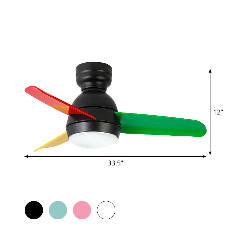 33,5 "W zeitgenössischer Kreis Hanges Lüfter Leichter Acrylwand/Fernbedienungskontrolle LED Semi Flushmount in Schwarz/Weiß/Rosa für Schlafzimmer, 3 Klingen
