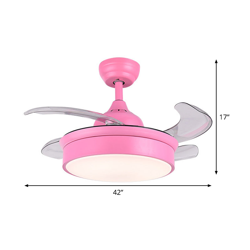 Pink Circular Ceiling Fan Lamp Modern Acrylic Bedroom 4 Blades LED Semi Flush Lighting, 42" Wide